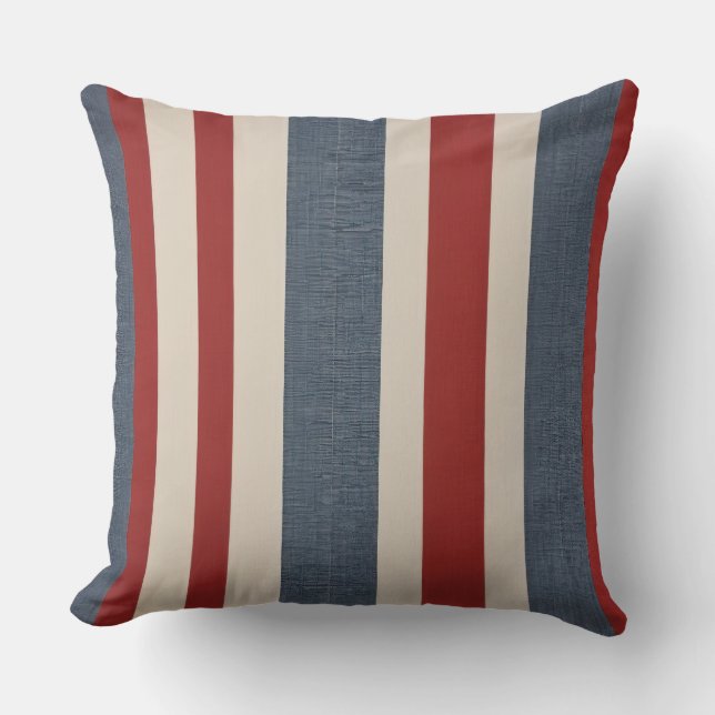 Blaue, rote und Vintage Streifen Kissen (Vorderseite)