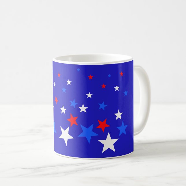 Blaue, rote und weiße Sternmuster Kaffeetasse (VorderseiteRechts)