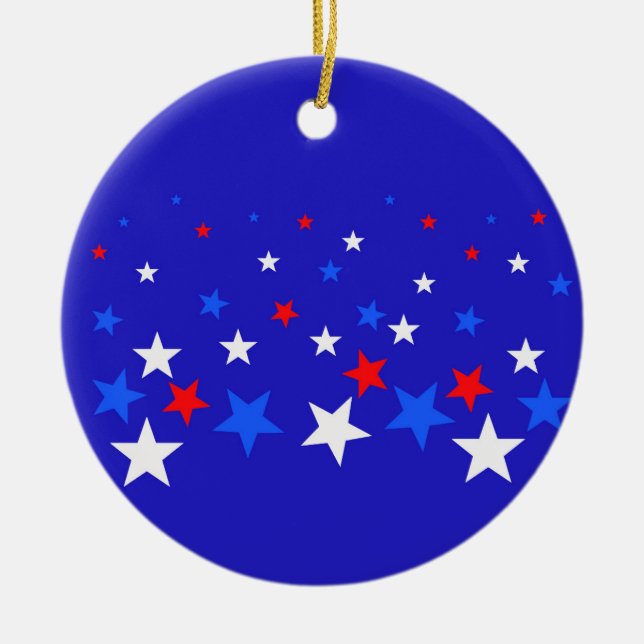 Blaue, rote und weiße Sternmuster Keramik Ornament (Vorne)