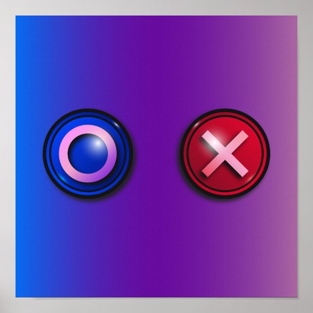 Blaue rote Wahlknöpfe Gradient Gaming-Wandkunst Poster (Vorne)