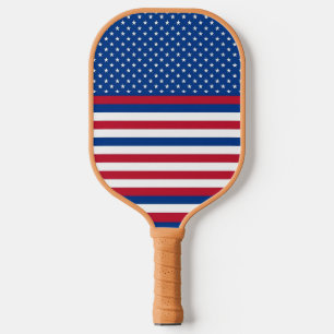 Blaue Rote Weiße Streifen und Sterne Pickleball Schläger