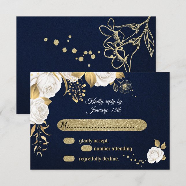 Blaue RSVP-Karte RSVP Karte (Vorne/Hinten)