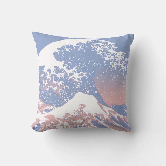 Blaue Ruhe und Rose Quartz Große Welle Kissen (Vorderseite)