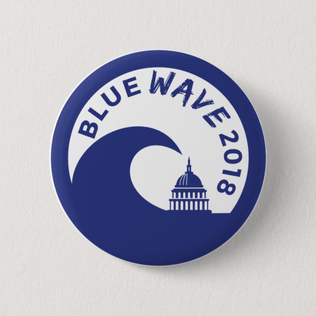 Blaue runder Knopf der Wellen-2018 - Button (Vorderseite)