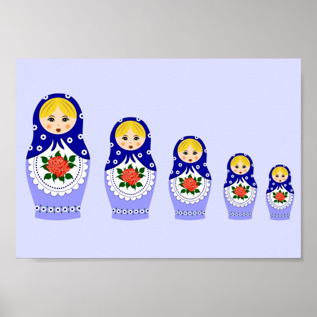 Blaue Russische Matryoshka-Nistpuppen Poster (Vorne)