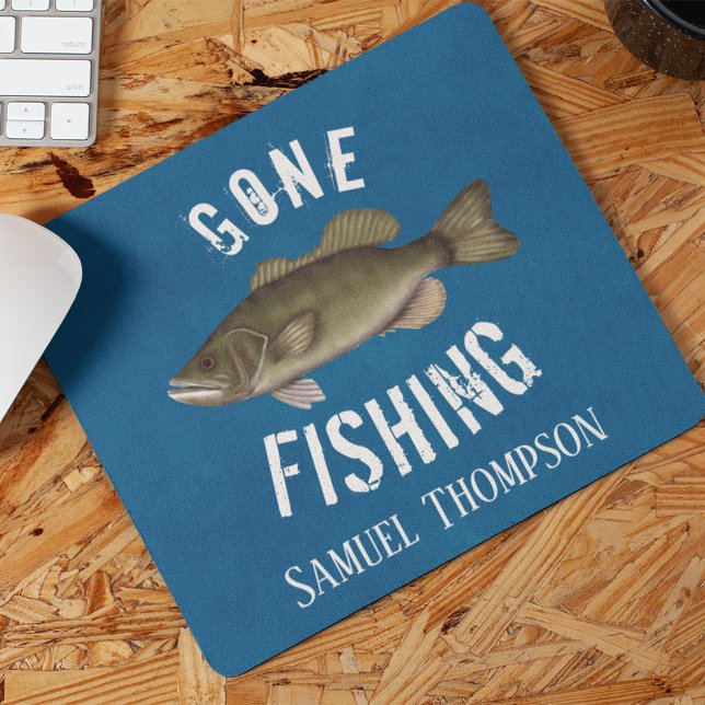 Blaue Rustikale „Gone Fishing“-Mauspad Mousepad (Gone Fishing Custom Mousepad)