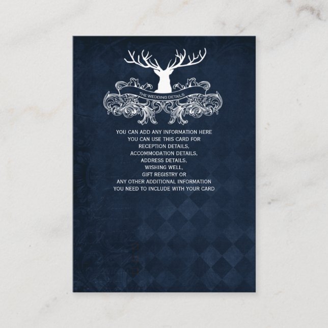 Blaue Rustikale Hochzeit des Hirschwaldes Begleitkarte (Vorderseite)