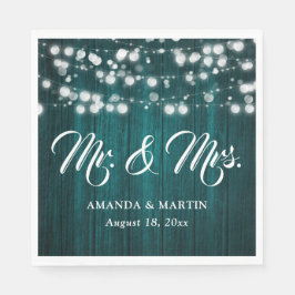 Blaue Rustikale Holz-Lichterkette Hochzeit Mr und Serviette
