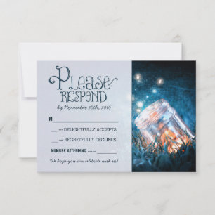 blaue rustikale Lichter Mason-Glas Hochzeit RSVP Karte