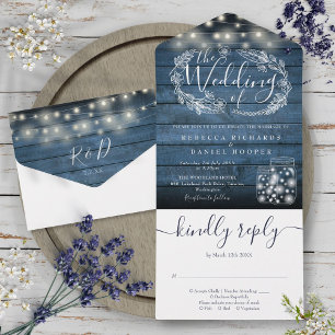 Blaue Rustikale Lichterkette Mason Jar Florale Hoc All In One Einladung