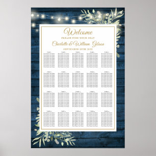 Blaue Rustikale Lichterkette Sitzplan Poster