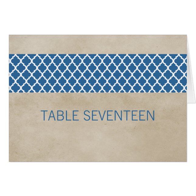 Blaue Rustikale Quatrefolienkarte Tischnummer (Vorderseite (Horizontal))
