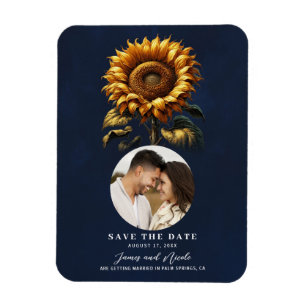Blaue Rustikale Sonnenblumen Hochzeit "Save the Da Magnet