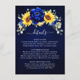 Blaue rustikale Sonnenblumen Hochzeitsdetails im m Begleitkarte