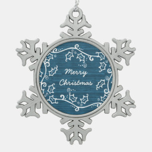 Blaue Rustikale Stechpalmen-Schneeflocken-Weihnach Schneeflocken Zinn-Ornament