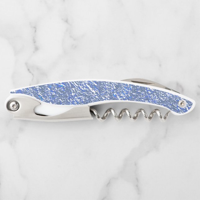 Blaue rustikale Textur mit Silbereffekt Kellnermesser (Vorderseite)