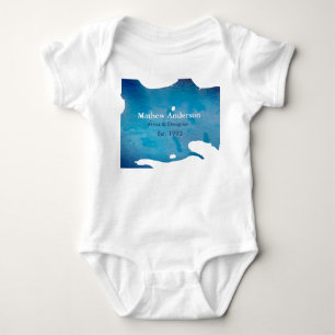 Blaue rustikale Wasserfarbe Jeans Textur Name Tite Baby Strampler