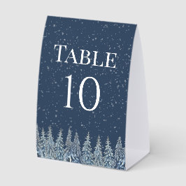 Blaue Rustikale Winterwald-Hochzeitstisch-Nummer Tischaufsteller