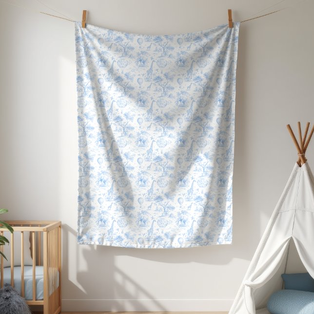 Blaue Safari Toile de Jouy Baby Shower Wandteppich (Von Creator hochgeladen)