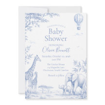 Blaue Safari-Toile Giraffe Elefant Baby Shower
