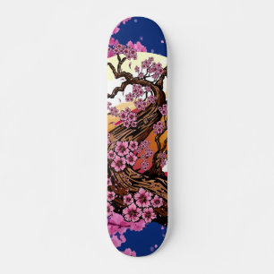 Blaue Sakura-Blüten-Sonnenuntergang Japanische Äst Skateboard