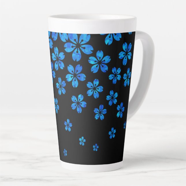 Blaue Sakura Latte Tasse (Rechte Ecke)