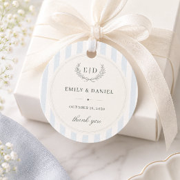Blaue & Salbei gestreifte Hochzeitsmonogramm Geschenkanhänger