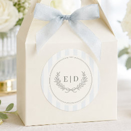 Blaue & Salbei gestreifte Hochzeitsmonogramm Runder Aufkleber