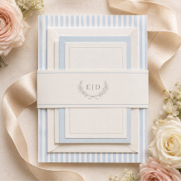 Blaue & Salbei gestreifte Monogramm-Hochzeit Einladungsbanderole
