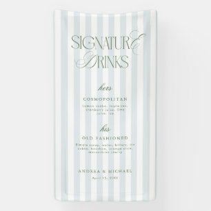 Blaue & Salbeigrüne Signature-Drinks-Hochzeitstafe Banner