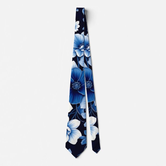 blaue Samt-Blüten Krawatte (Vorderseite)