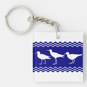 Blaue Sandpiper-Vogelmuster an der Küste Schlüsselanhänger