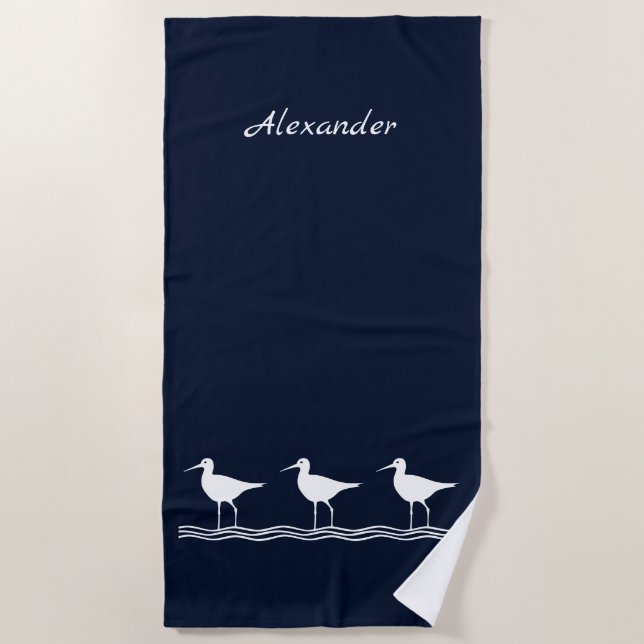 Blaue Sandpipers der Nautic Navy Strandtuch (Vorderseite)