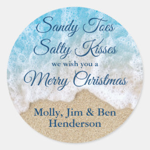 Blaue Sandy Toes salzige Kuss-frohe Weihnachten Runder Aufkleber