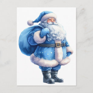 Blaue Santa-Claus-Illustration Aquarell Postkarte