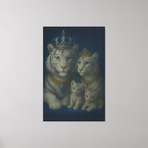 Blaue Saphir Königliche Weiße Tiger-Familie · Luxu Leinwanddruck