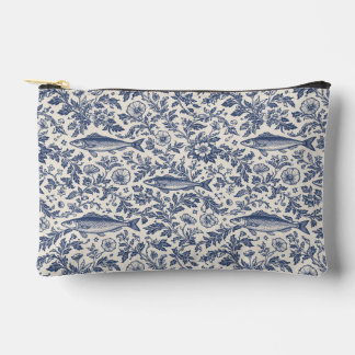 Blaue Sardinen-Chinoiserie-Kosmetiktasche Zubehörtasche