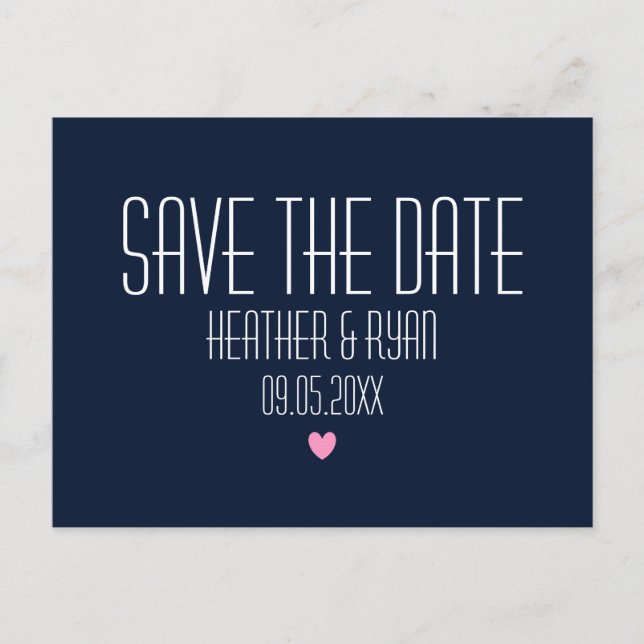Blaue Save the Date Postkarte (Vorderseite)