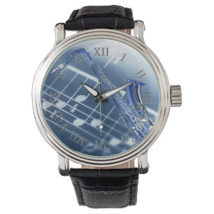 Blaue Saxophon-Uhr Armbanduhr