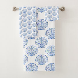 Blaue Scallop-Muscheln an der Küste Badhandtuch Set