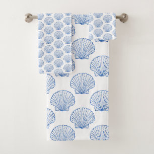 Blaue Scallop-Muscheln an der Küste Badhandtuch Set