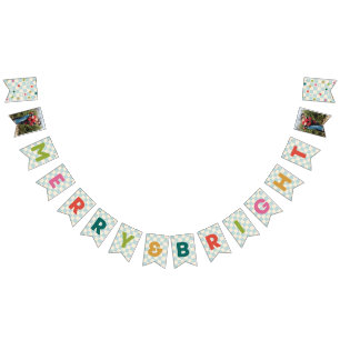 Blaue Schachbrett-Merry-&-Bright-Girlande Wimpelkette