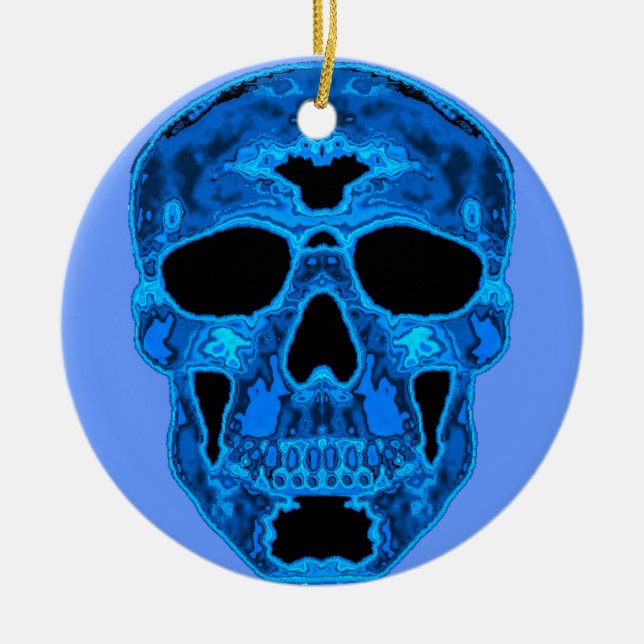 Blaue Schädel-Horror-Maske Keramikornament (Vorne)