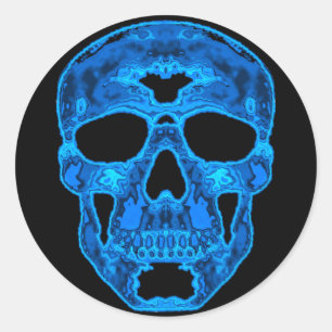 Blaue Schädel-Horror-Maske Runder Aufkleber