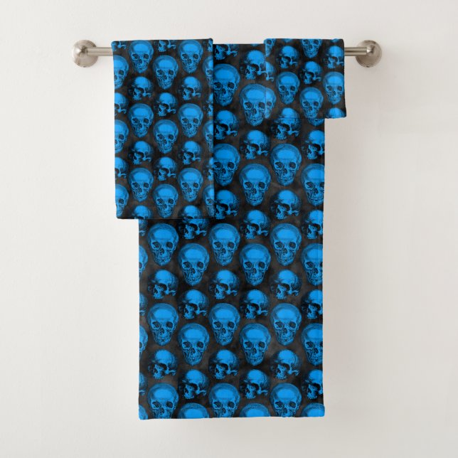 Blaue Schädel und Sonnenblumen, Design 6 Badhandtuch Set (Insitu)