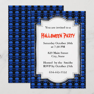 Blaue Schädel und Totenkopf Halloween-Party Einladung