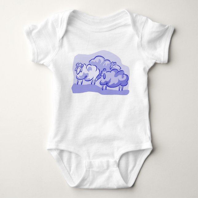 Blaue Schafe Onzie Baby Strampler (Vorderseite)