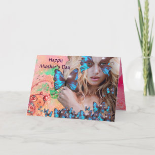 BLAUE SCHALTFLÄCHE IN PINK GRÜNE GOLD GLITZERN KARTE