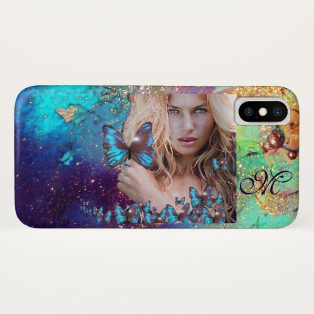 BLAUE SCHALTFLEUNDLICHKEIT MIT GRÜNEM GOLD-GLITZER Case-Mate iPhone HÜLLE (Rückseite (Horizontal))