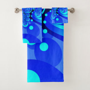 Blaue Schattierungen Moderne Abstrakte Fractal-Kun Badhandtuch Set